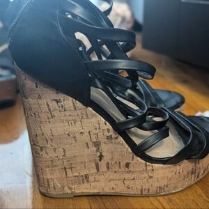 Charlotte Russe Black Strappy Cork Wedges